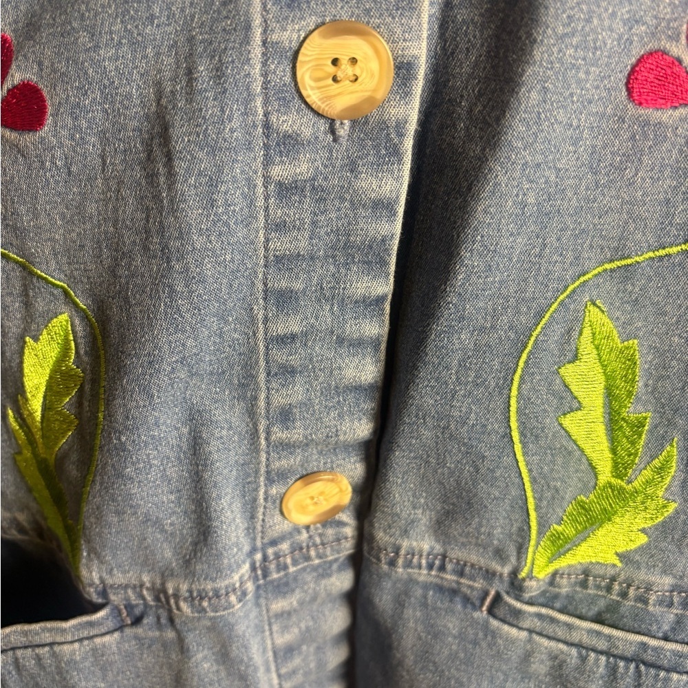 Denim & Co Embroidered Denim Jacket Butterfly Floral Boho L XL - Picture 7 of 12